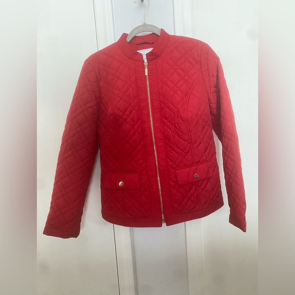 Charter Club quilted jacket red with gold hardware size xs